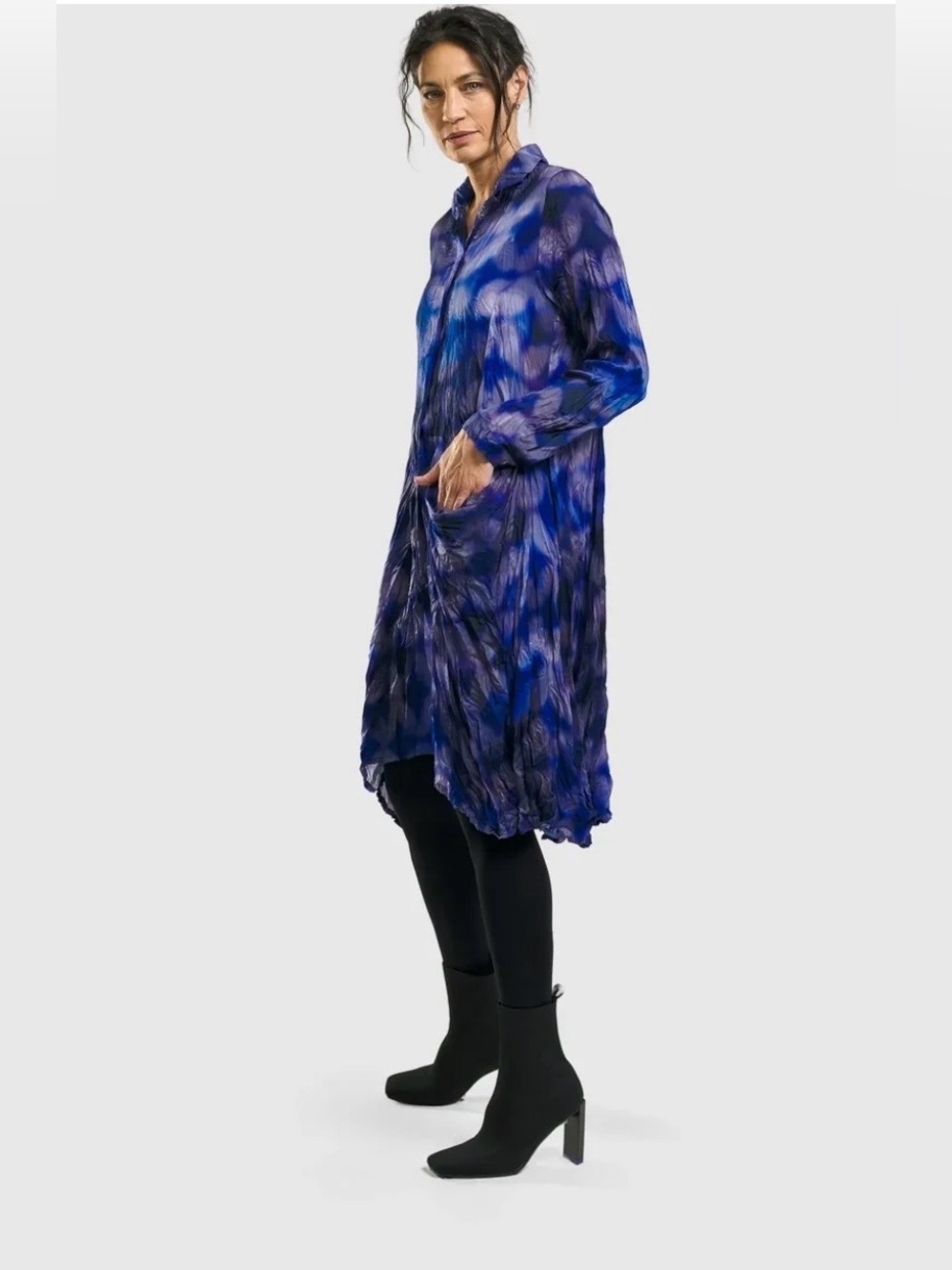 Alembika Fortuna Wonderful Pocket  Dress, Royal Blue&Purple Tie-Dye. Size 14-16